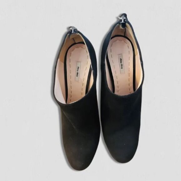 Miu Miu Black Suede Stiletto Heel Ankle Boots Zip 36.5 - Picture 2 of 16